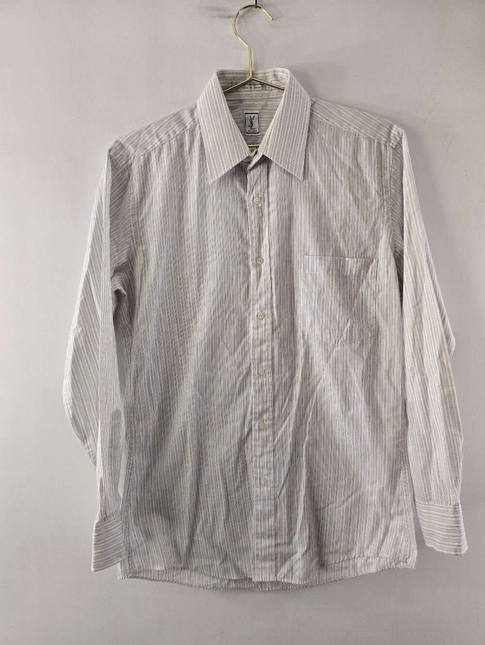 YSL Yves Saint Laurent Striped Dress Shirt Vintage VTG Button Up Size 15 32-33